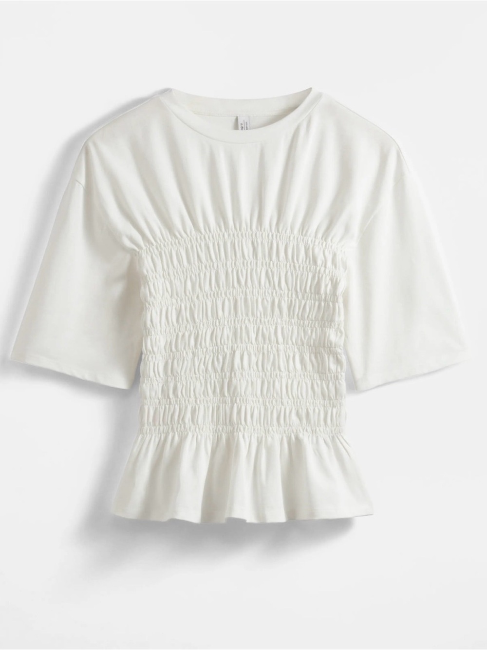 & Other Stories White Smocked Peplum Short Sleeve Top XS